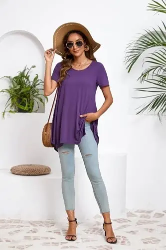 ENMAIN Ayollar uchun tunika toplari katta o'lchamli qisqa yengli top bo'sh bichimli zamonaviy kundalik yozgi tunikalar Leggings bilan kiyish uchun toplar - 6