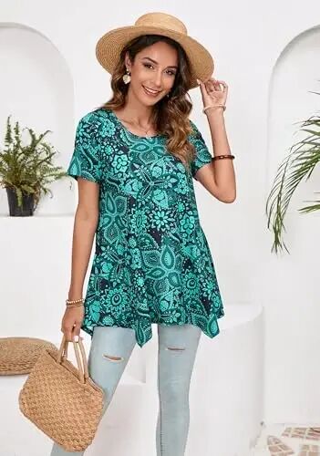 ENMAIN Tunic Tops for Women Plus Size Short Sleeve Top Loose Fit Dressy Casual Swing Summer Tunics Tops to Wear with Leggings - 4