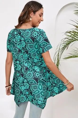 ENMAIN Tunic Tops for Women Plus Size Short Sleeve Top Loose Fit Dressy Casual Swing Summer Tunics Tops to Wear with Leggings - 6