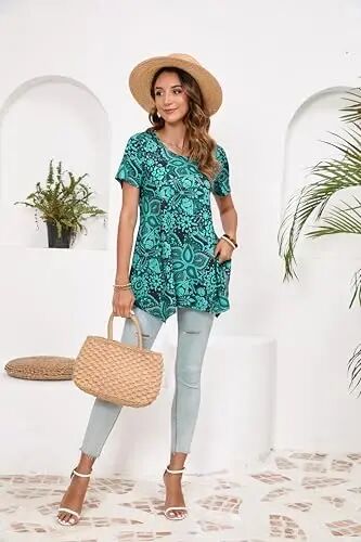 ENMAIN Tunic Tops for Women Plus Size Short Sleeve Top Loose Fit Dressy Casual Swing Summer Tunics Tops to Wear with Leggings - 7