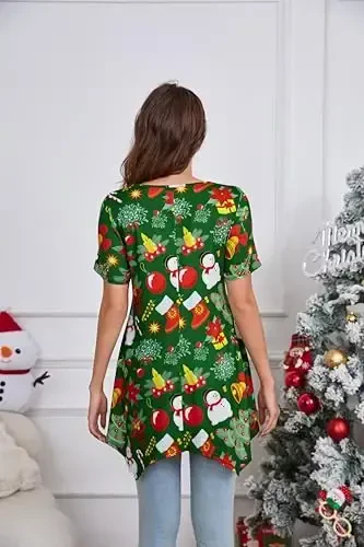 ENMAIN Ayollar uchun tunika toplari katta oʻlchamli qisqa yengli top, keng bichimli, zamonaviy kundalik yozgi tunika toplari legginglar bilan kiyish uchun - 7