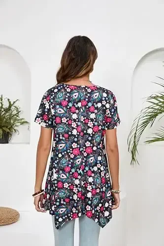 ENMAIN Tunic Tops for Women Plus Size Short Sleeve Top Loose Fit Dressy Casual Swing Summer Tunics Tops to Wear with Leggings - 4