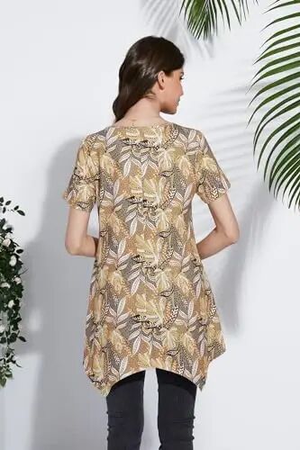 ENMAIN Ayollar uchun tunika toplari Plus Size Qisqa yengli top bo‘sh bichimli zamonaviy kundalik yozgi tunikalar Leggings bilan kiyish uchun toplar - 11