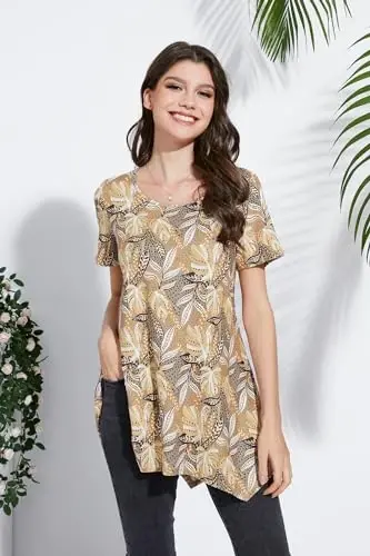 ENMAIN Ayollar uchun tunika toplari Plus Size Qisqa yengli top bo‘sh bichimli zamonaviy kundalik yozgi tunikalar Leggings bilan kiyish uchun toplar - ENMAIN (1)