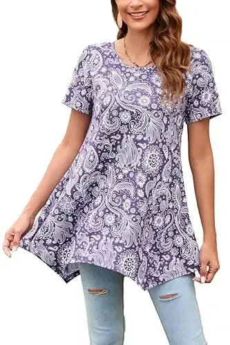 ENMAIN Ayollar uchun tunika toplari Plus Size qisqa yengli top keng bichimli nafis kundalik yozgi tunikalar legginglar bilan kiyish uchun 