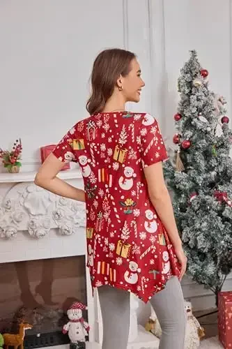 ENMAIN Ayollar uchun tunika toplari Plus Size qisqa yengli top keng bichimli nafis kundalik yozgi tunikalar Leggings bilan kiyish uchun toplar - 5