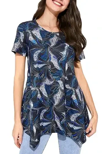 ENMAIN Ayollar uchun tunikalar Plus Size Qisqa yengli top Bo'sh Kiyimli kundalik yozgi tunikalar Leggings bilan kiyish uchun toplar - MODAZONE