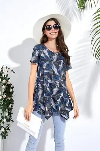 ENMAIN Ayollar uchun tunikalar Plus Size Qisqa yengli top Bo'sh Kiyimli kundalik yozgi tunikalar Leggings bilan kiyish uchun toplar - 4