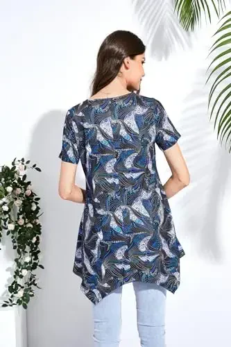 ENMAIN Ayollar uchun tunikalar Plus Size Qisqa yengli top Bo'sh Kiyimli kundalik yozgi tunikalar Leggings bilan kiyish uchun toplar - 5