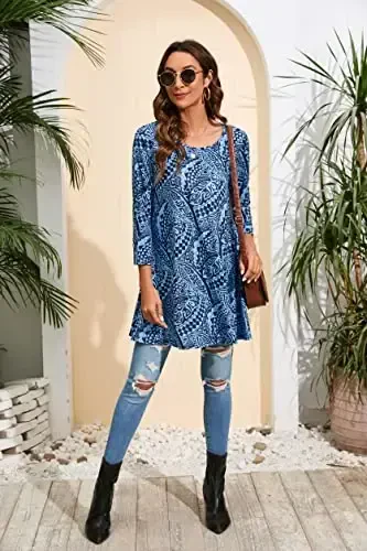 ENMAIN Ayollar ustki kiyimlari 3/4 yengli chiroyli kundalik katta o'lchamdagi tunika ustki kiyimlari Leggings bilan kiyish uchun Swing Flare futbolka keng bichimli bluzkalar - 5