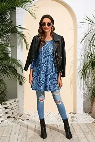 ENMAIN Ayollar ustki kiyimlari 3/4 yengli chiroyli kundalik katta o'lchamdagi tunika ustki kiyimlari Leggings bilan kiyish uchun Swing Flare futbolka keng bichimli bluzkalar - 6