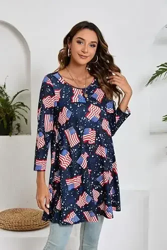 ENMAIN Ayollar ustki kiyimlari 3/4 yengli kundalik katta o'lchamdagi tunikalar Leggings bilan kiyish uchun Swing Flare futbolka keng bichimli bluzkalar - MODAZONE (1)