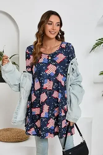 ENMAIN Ayollar ustki kiyimlari 3/4 yengli kundalik katta o'lchamdagi tunikalar Leggings bilan kiyish uchun Swing Flare futbolka keng bichimli bluzkalar - 5