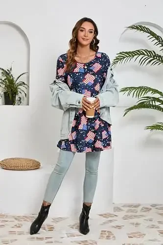 ENMAIN Ayollar ustki kiyimlari 3/4 yengli kundalik katta o'lchamdagi tunikalar Leggings bilan kiyish uchun Swing Flare futbolka keng bichimli bluzkalar - 6