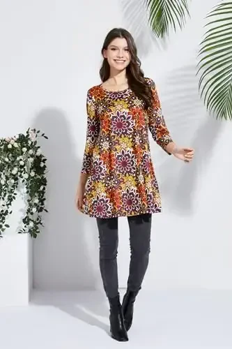 ENMAIN Ayollarining 3/4 yengli ko'ylaklari Kundalik katta o'lchamdagi tunikalar Leggings bilan kiyish uchun Swing Flare futbolka Keng bichimli bluzkalar - 6