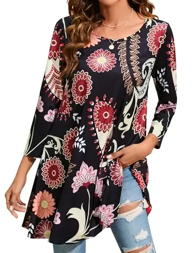 ENMAIN ayollarining toplari 3/4 yengli libosli kundalik katta o'lchamdagi tunika toplari legginglar bilan kiyish uchun Swing Flare futbolka keng bichimli bluzkalar - 1