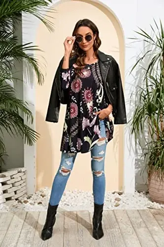 ENMAIN ayollarining toplari 3/4 yengli libosli kundalik katta o'lchamdagi tunika toplari legginglar bilan kiyish uchun Swing Flare futbolka keng bichimli bluzkalar - 6