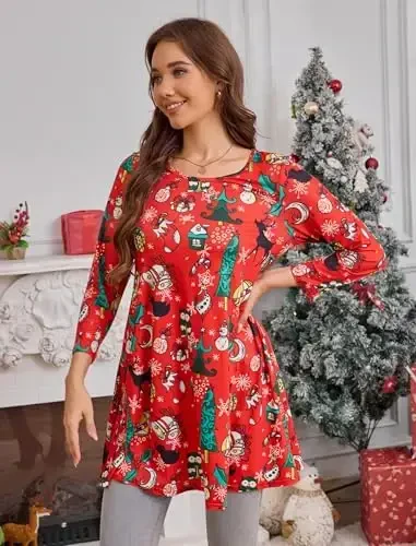 ENMAIN Ayollarining Ustki Kiyimlari 3/4 Yengli Elegant Kundalik Katta O'lchamli Tunika Leggingslar bilan Kiyish uchun Tepalar Swing Flare Futbolka Keng Kesimli Bluzkalar - 3