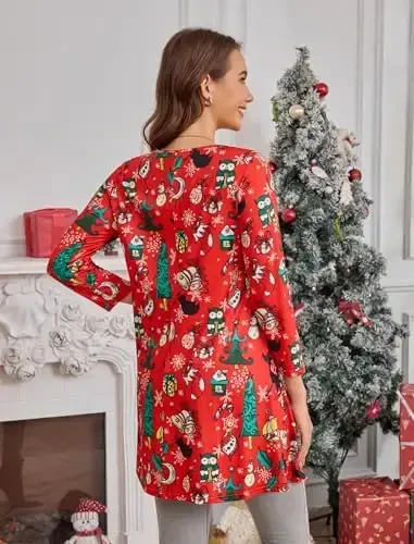 ENMAIN Ayollarining Ustki Kiyimlari 3/4 Yengli Elegant Kundalik Katta O'lchamli Tunika Leggingslar bilan Kiyish uchun Tepalar Swing Flare Futbolka Keng Kesimli Bluzkalar - 4