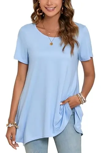 ENMAIN Tunic Tops for Women Plus Size Short Sleeve Top Loose Fit Dressy Casual Swing Summer Tunics Tops to Wear with Leggings 