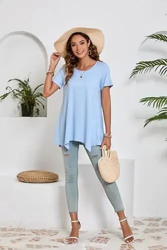 ENMAIN Tunic Tops for Women Plus Size Short Sleeve Top Loose Fit Dressy Casual Swing Summer Tunics Tops to Wear with Leggings - 6