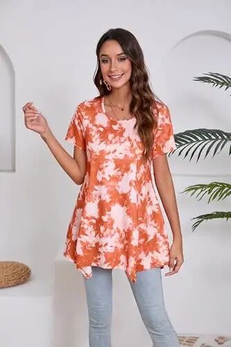 ENMAIN Tunic Tops for Women Plus Size Short Sleeve Top Loose Fit Dressy Casual Swing Summer Tunics Tops to Wear with Leggings - 3