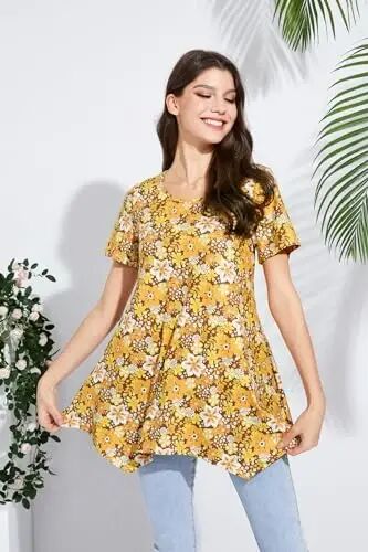 ENMAIN Tunic Tops for Women Plus Size Short Sleeve Top Loose Fit Dressy Casual Swing Summer Tunics Tops to Wear with Leggings - 3