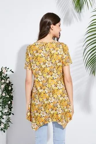 ENMAIN Tunic Tops for Women Plus Size Short Sleeve Top Loose Fit Dressy Casual Swing Summer Tunics Tops to Wear with Leggings - 5