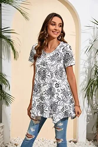 ENMAIN Tunic Tops for Women Plus Size Short Sleeve Top Loose Fit Dressy Casual Swing Summer Tunics Tops to Wear with Leggings - 4