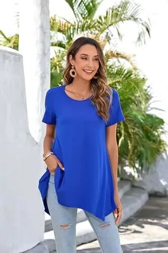 ENMAIN Tunic Tops for Women Plus Size Short Sleeve Top Loose Fit Dressy Casual Swing Summer Tunics Tops to Wear with Leggings - 2