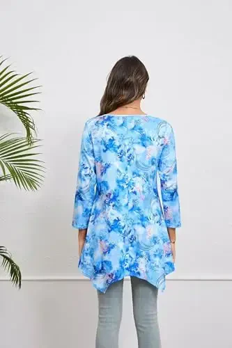 ENMAIN Womens Tunics Tops 3/4 Length Sleeve Plus Size Long Tops to Wear with Leggings Casual Loose Fit Dressy Flowy Blouses - 4