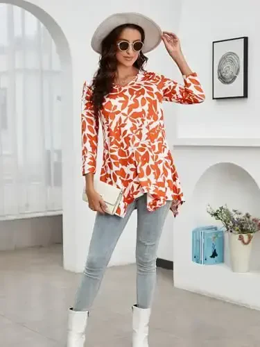 ENMAIN Womens Tunics Tops 3/4 Length Sleeve Plus Size Long Tops to Wear with Leggings Casual Loose Fit Dressy Flowy Blouses - 4