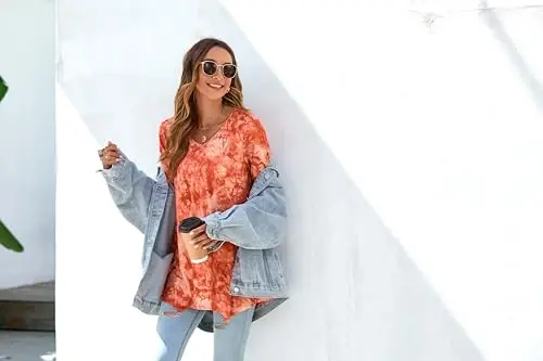 ENMAIN Kadın Tunik Üstler 3/4 Boy Kol Büyük Beden Taytlarla Giyilebilen Uzun Üstler Günlük Bol Kesim Şık Dökümlü Bluzlar - 14