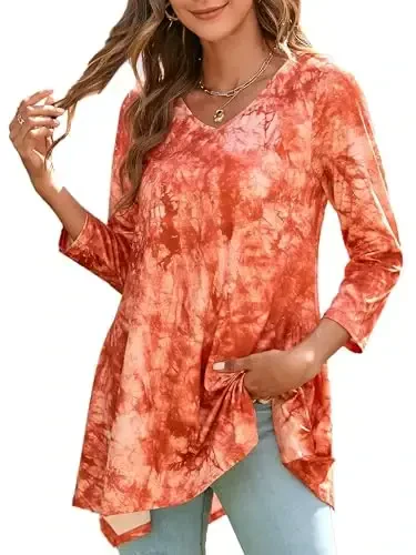 ENMAIN Womens Tunics Tops 3/4 Length Sleeve Plus Size Long Tops to Wear with Leggings Casual Loose Fit Dressy Flowy Blouses - 1
