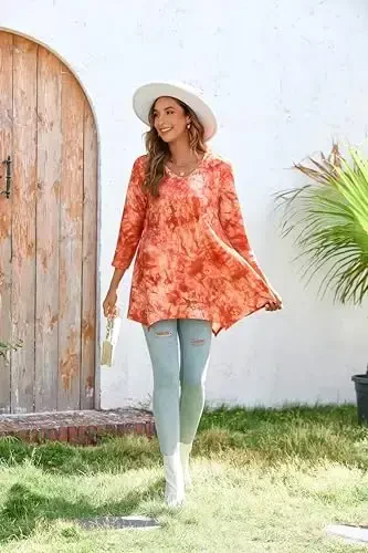 ENMAIN Womens Tunics Tops 3/4 Length Sleeve Plus Size Long Tops to Wear with Leggings Casual Loose Fit Dressy Flowy Blouses - 5