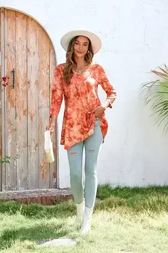 ENMAIN Womens Tunics Tops 3/4 Length Sleeve Plus Size Long Tops to Wear with Leggings Casual Loose Fit Dressy Flowy Blouses - 6