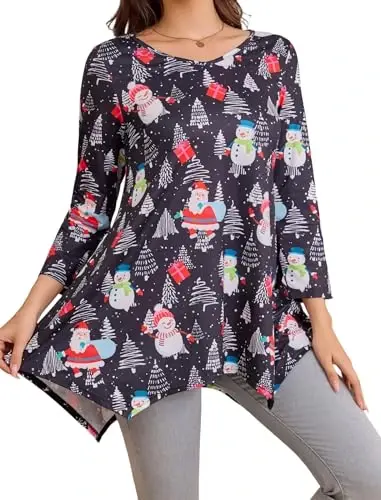 ENMAIN Womens Tunics Tops 3/4 Length Sleeve Plus Size Long Tops to Wear with Leggings Casual Loose Fit Dressy Flowy Blouses - 1