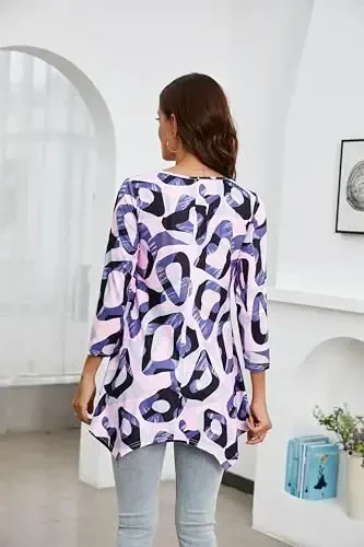 ENMAIN Womens Tunics Tops 3/4 Length Sleeve Plus Size Long Tops to Wear with Leggings Casual Loose Fit Dressy Flowy Blouses - 6