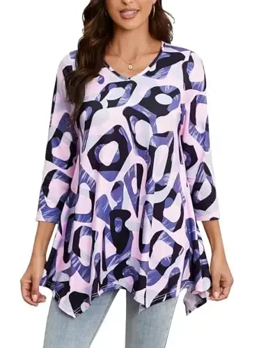 ENMAIN Womens Tunics Tops 3/4 Length Sleeve Plus Size Long Tops to Wear with Leggings Casual Loose Fit Dressy Flowy Blouses - 1