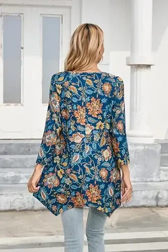 ENMAIN Womens Tunics Tops 3/4 Length Sleeve Plus Size Long Tops to Wear with Leggings Casual Loose Fit Dressy Flowy Blouses - 5