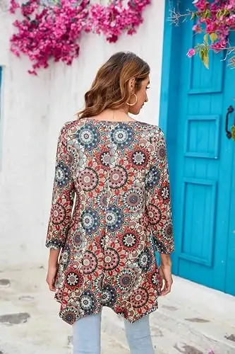 ENMAIN Womens Tunics Tops 3/4 Length Sleeve Plus Size Long Tops to Wear with Leggings Casual Loose Fit Dressy Flowy Blouses - 5