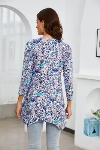 ENMAIN Womens Tunics Tops 3/4 Length Sleeve Plus Size Long Tops to Wear with Leggings Casual Loose Fit Dressy Flowy Blouses - 5