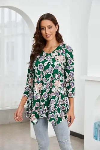 ENMAIN Womens Tunics Tops 3/4 Length Sleeve Plus Size Long Tops to Wear with Leggings Casual Loose Fit Dressy Flowy Blouses - 3