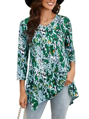 ENMAIN Womens Tunics Tops 3/4 Length Sleeve Plus Size Long Tops to Wear with Leggings Casual Loose Fit Dressy Flowy Blouses - 1