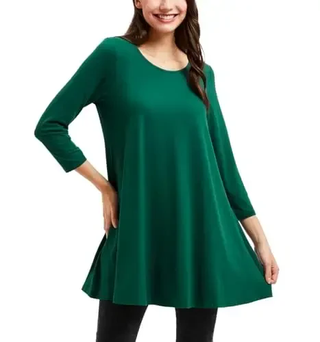 ENMAIN Womens Tops 3/4 Sleeve Plus Size Tunics to Wear with Leggings Dressy Casual Loose Blouses Swing Flare T-Shirt S-5XL 
