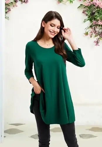 ENMAIN Womens Tops 3/4 Sleeve Plus Size Tunics to Wear with Leggings Dressy Casual Loose Blouses Swing Flare T-Shirt S-5XL - 3