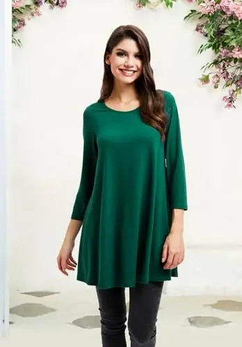 ENMAIN Womens Tops 3/4 Sleeve Plus Size Tunics to Wear with Leggings Dressy Casual Loose Blouses Swing Flare T-Shirt S-5XL - 4