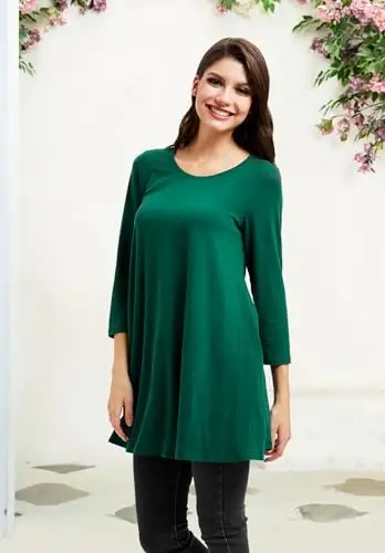 ENMAIN Womens Tops 3/4 Sleeve Plus Size Tunics to Wear with Leggings Dressy Casual Loose Blouses Swing Flare T-Shirt S-5XL - 5