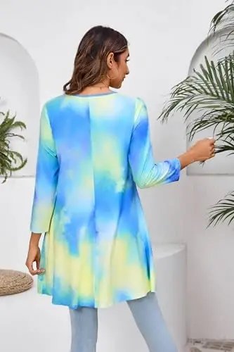 ENMAIN Tunic Tops for Women 3/4 Sleeve Plus Size Women's Tunics Loose Fit Floral Swing Flare Ladies Blouse for Leggings - ENMAIN (1)