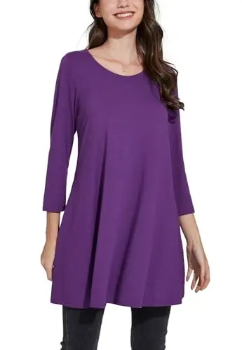 ENMAIN Tunic Tops for Women 3/4 Sleeve Plus Size Women's Tunics Loose Fit Floral Swing Flare Ladies Blouse for Leggings - ENMAIN